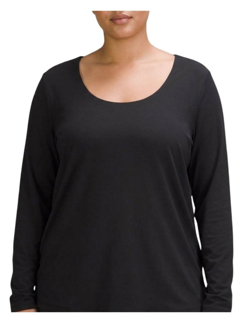 Mangopop Shirt XXL Long Sleeve Scoop Neck Tee Stretch Solid Black Contemporary